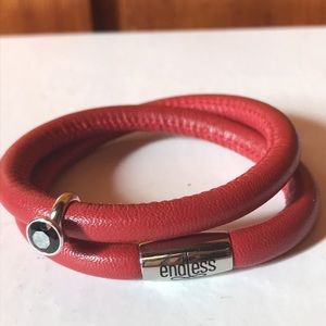 Endless Double Wrap Red Leather Bracelet